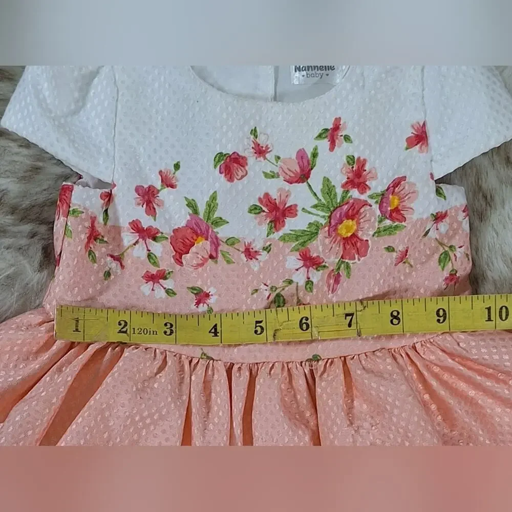 Nannette Peach and White Floral Kids Dress Sz.18 M #1823